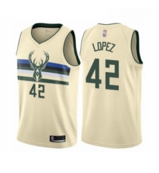 Youth Milwaukee Bucks 42 Robin Lopez Swingman Cream Basketball Jersey City Edition 