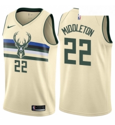 Youth Nike Milwaukee Bucks 22 Khris Middleton Swingman Cream NBA Jersey City Edition 