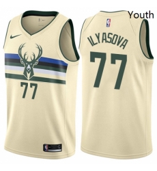 Youth Nike Milwaukee Bucks 77 Ersan Ilyasova Swingman Cream NBA Jersey City Edition 