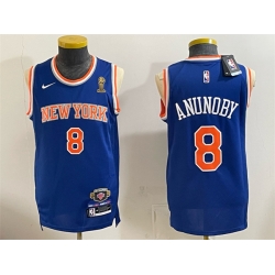 Men New Yok Knicks  8 OG Anunoby Blue 2026 Finals Champions Patch Stitched Jersey
