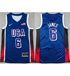 Men USA Basketball 6 LeBron James Navy 2024 Olympics Stitched Jersey