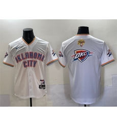 Men Oklahoma City Thunder Team Big Logo White 2025 Finals Vapor Stitched Baseball Jersey
