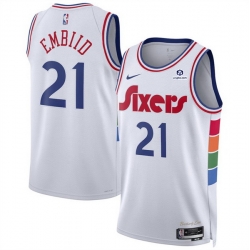 Men Philadelphia 76ers 21 Joel Embiid White 2024 25 City Edition Stitched Jersey