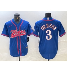 Men Philadelphia 76ers 3 Allen Iverson Royal Cool Base Stitched Baseball Jersey 2