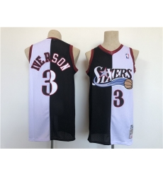 Men Philadelphia 76ers 3 Allen Iverson White Black Splite Throwback Basketball Jersey