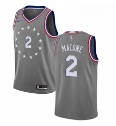 Mens Nike Philadelphia 76ers 2 Moses Malone Swingman Gray NBA Jersey City Edition