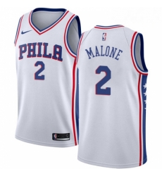 Mens Nike Philadelphia 76ers 2 Moses Malone Swingman White Home NBA Jersey Association Edition