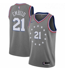 Mens Nike Philadelphia 76ers 21 Joel Embiid Swingman Gray NBA Jersey City Edition