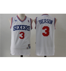 New 76ers 3 Allen Iverson White Hardwood Classics Jersey