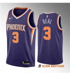 Men Phoenix Suns 3 Bradley Beal Purple Icon Edition Stitched Basketball Jersey