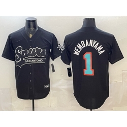 Men San Antonio Spurs  1 Victor Wembanyama Black Stitched Baseball Jersey 003