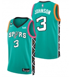 Men San Antonio Spurs 3 Keldon Johnson Teal 2022 City Edition With NO 6 Patch Swingman Stitched Jersey