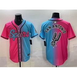 Men San Antonio Spurs Team Big Logo Pink Blue Limited Stitched Baseball Jersey