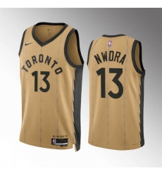 Men Toronto Raptors 13 Jordan Nwora Gold 2023 24 City Edition Stitched Basketball Jersey