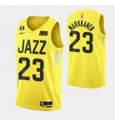 Men Utah Jazz 23 Lauri Elias Markkanen With No 6 Patch Yellow 2022 23 Association Edition Stitched Basketball Jersey