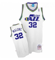 Mens Adidas Utah Jazz 32 Karl Malone Authentic White Throwback NBA Jersey