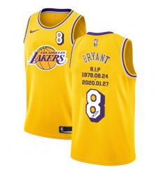 Lakers 8 Kobe Bryant Yellow R I P Signature Swingman Jersey 4