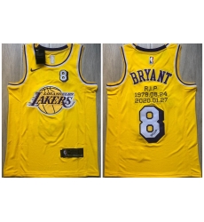 Lakers 8 Kobe Bryant Yellow R.I.P Signature Swingman Jersey