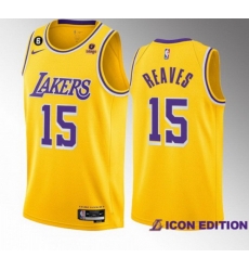 Men Los Angeles Lakers 15 Austin Reaves Yellow Edition With NO 6 Patch Stitched Basketball Jersey 001