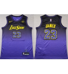 Men Los Angeles Lakers 23 LeBron James Purple 2024 Stitched Basketball Jersey