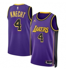 Men Los Angeles Lakers 4 Dalton Knecht Purple 2024 Draft Statement Edition Stitched Basketball Jersey