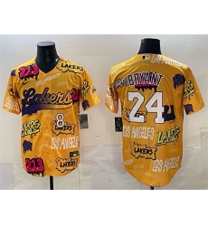 Men Los Angeles Lakers Front 8 Back 24 Kobe Bryant Yellow Limited Stitched Baseball Jersey