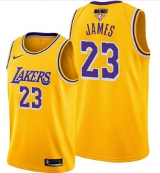 Men's Los Angeles Lakers #23 LeBron James Yellow 2020 Finals Stitched NBA Jersey