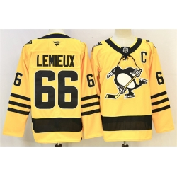 Men Pittsburgh Penguins 66 Mario Lemieux Gold 2025 26 With C Patch Alternate Stitched Hockey Jersey