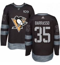 Mens Adidas Pittsburgh Penguins 35 Tom Barrasso Authentic Black 1917 2017 100th Anniversary NHL Jersey 