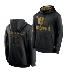 Men Cleveland Browns 6 Baker Mayfield 2020 Salute To Service Black Sideline Performance Pullover Hoodie