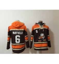 Men Nike Cleveland Browns Baker Mayfield 6 NFL Winter Thick Hoodie Brown