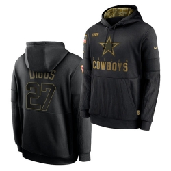 Men Dallas Cowboys 27 Trevon Diggs 2020 Salute To Service Black Sideline Performance Pullover Hoodie