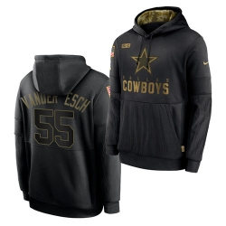 Men Dallas Cowboys 55 Leighton Vander Esch 2020 Salute To Service Black Sideline Performance Pullover Hoodie