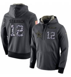 NFL Mens Nike Dallas Cowboys 12 Roger Staubach Stitched Black Anthracite Salute to Service Player Performance Hoodie