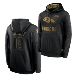 Men Denver Broncos 10 Jerry Jeudy 2020 Salute To Service Black Sideline Performance Pullover Hoodie