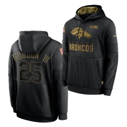 Men Denver Broncos 25 Melvin Gordon III 2020 Salute To Service Black Sideline Performance Pullover Hoodie