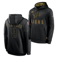 Men Detroit Lions 9 Matthew Stafford 2020 Salute To Service Black Sideline Performance Pullover Hoodie