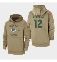 Mens Green Bay Packers 12 Aaron Rodgers 2019 Salute to Service Sideline Therma Pullover Hoodie Tan