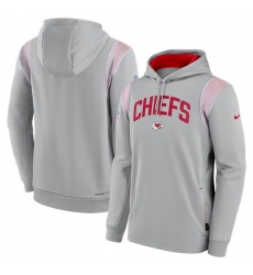 Men Kansas City Chiefs Grey Sideline Stack Performance Pullover Hoodie 001