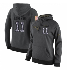 NFL Womens Nike New England Patriots 11 Julian Edelman Stitched Black Anthracite Salute to Service Player Performance Hoodie