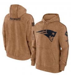 Men New England Patriots 2023 Brown Salute To Service Pullover Hoodie