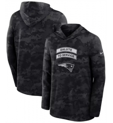 Men New England Patriots Black 2026 Salute to Service Sideline Lightweight Hoodie Dri FIT Long Sleeve Top