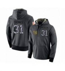 Football Mens New York Giants 31 Michael Thomas Stitched Black Anthracite Salute to Service Player Performance Hoodie