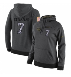 NFL Womens Nike New York Jets 7 Chandler Catanzaro Elite Stitched Black Anthracite Salute to Service Player Performance Hoodie