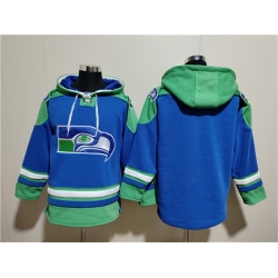 Men Seattle Seahawks Blank Royal Ageless Must Have Lace Up Pullover Hoodie