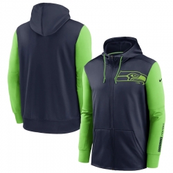 Men Seattle Seahawks College Navy Neon Green Fan Gear Mascot Performance Full Zip Hoodie