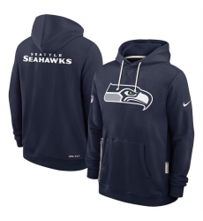 Men Seattle Seahawks Navy Sideline Standard Issue Initial Home Dri FIT Pullover Hoodie