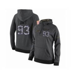 Football Womens Los Angeles Chargers 93 Justin Jones Stitched Black Anthracite Salute to Service Player Performance Hoodie