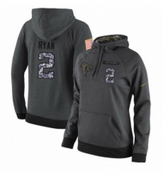 NFL Womens Nike Atlanta Falcons 2 Matt Ryan Stitched Black Anthracite Salute to Service Player Performance Hoodie