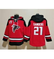 Men Atlanta Falcons 21 Deion Sanders Red Ageless Must Have Lace Up Pullover Hoodie